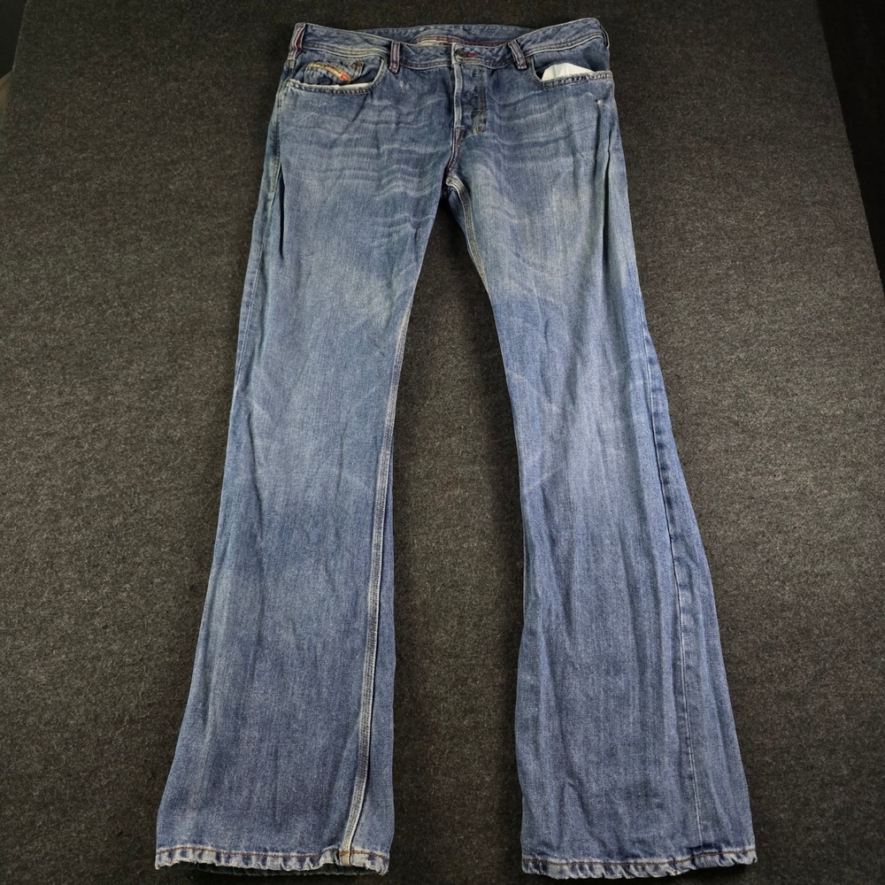 Vtg Diesel Zathan Blue Distressed Bootcut Jeans Italy Made Men's 36 (Fits 36x35)